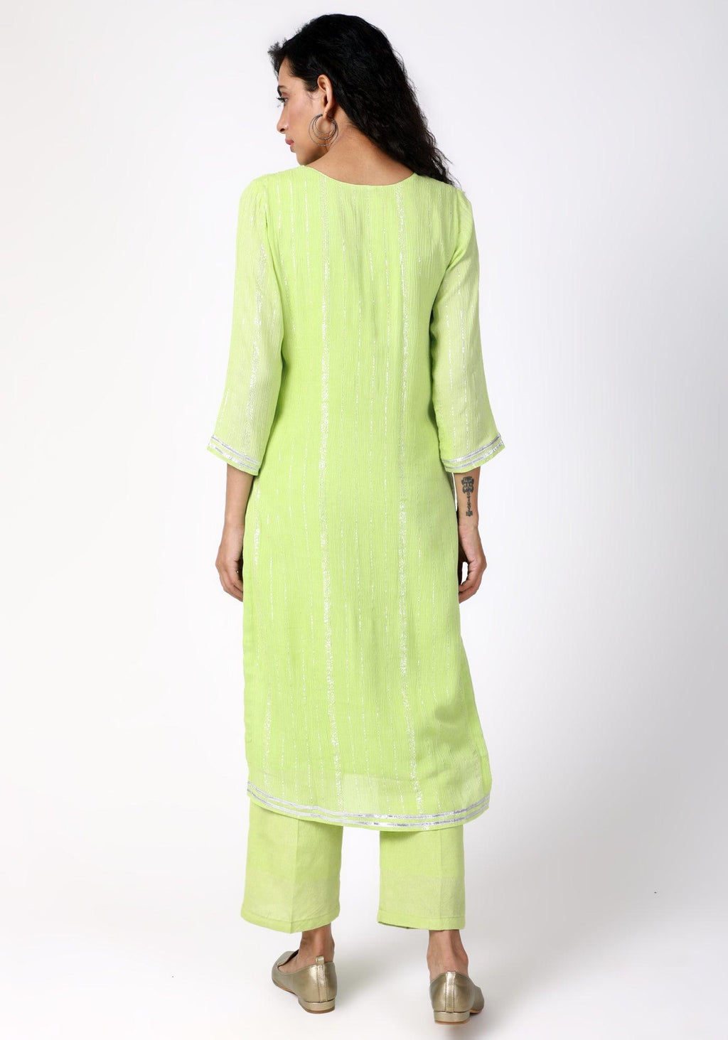 trueBrowns Green Gota Slit Kurta-Pant | Grocsy