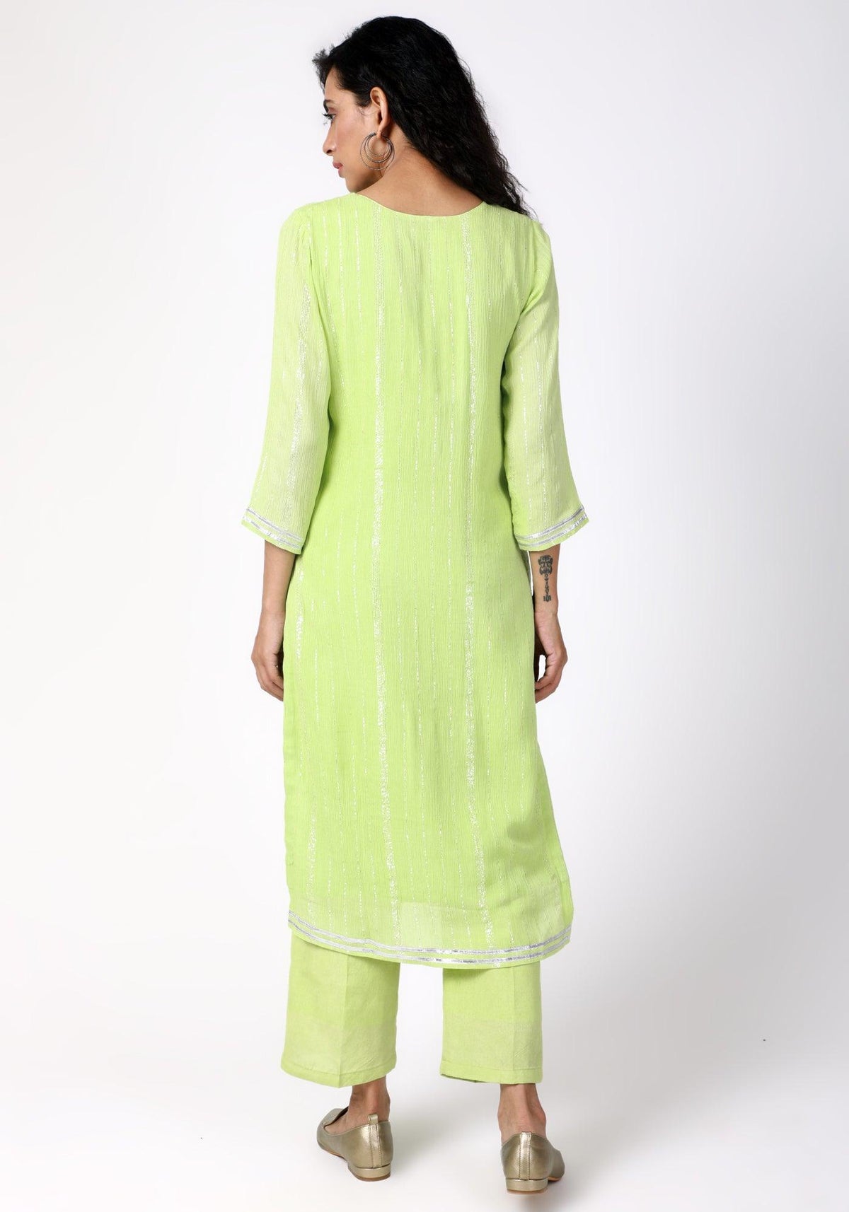 trueBrowns Green Gota Slit Kurta-Pant | Grocsy