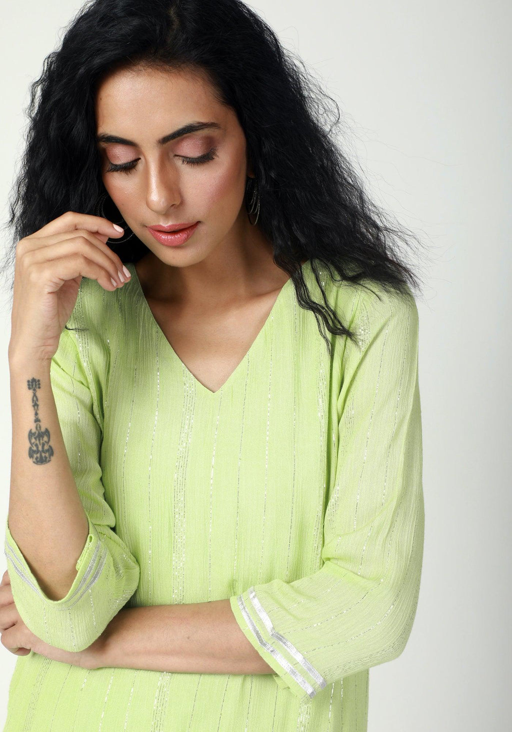 trueBrowns Green Gota Slit Kurta-Pant | Grocsy