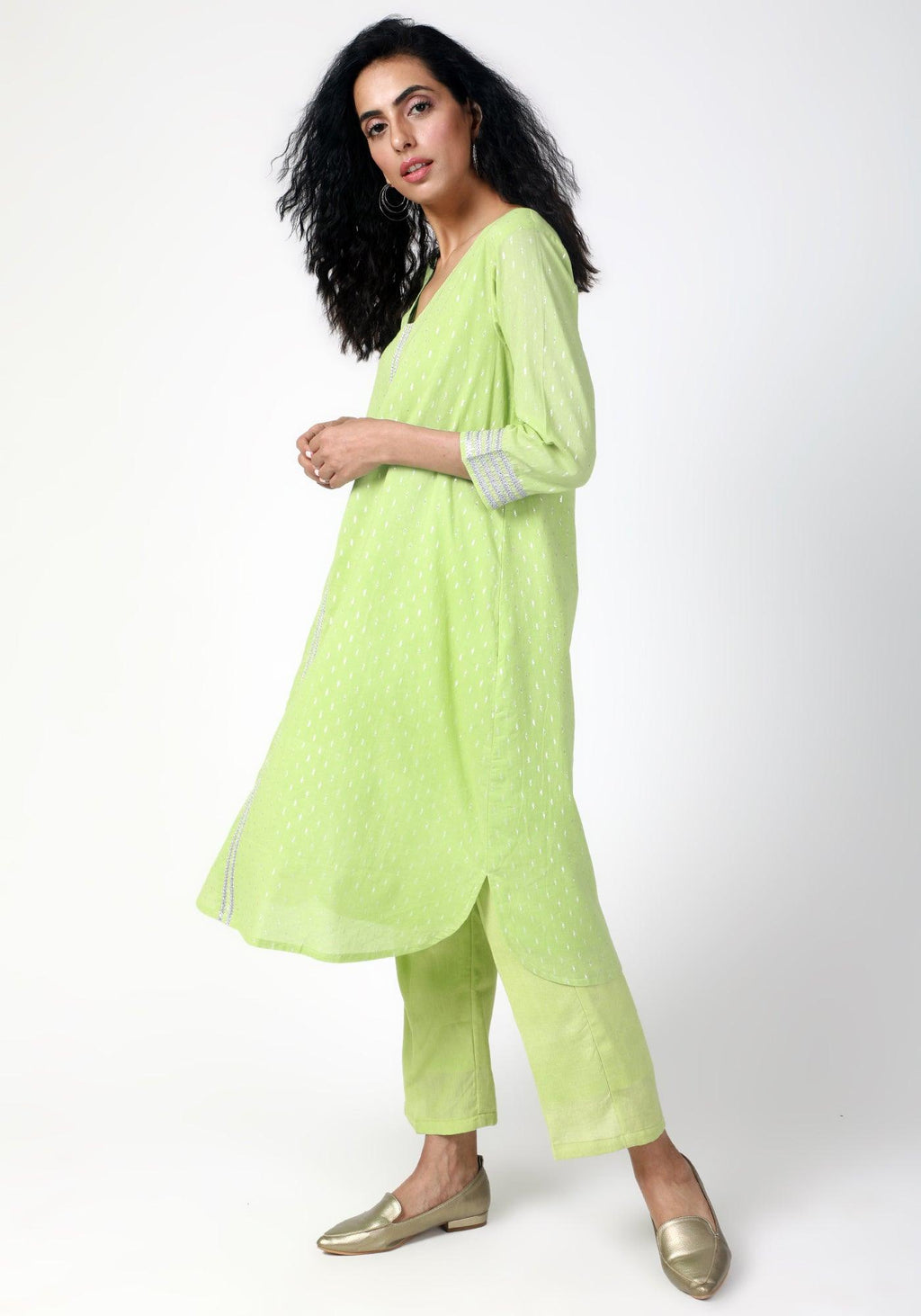 trueBrowns Green Silver Laced Kurta-Pant | Grocsy