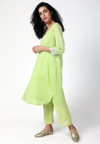 trueBrowns Green Silver Laced Kurta-Pant | Grocsy