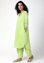 trueBrowns Green Silver Laced Kurta- Ruffled Pant | Grocsy
