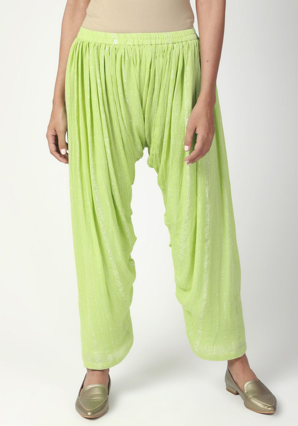 trueBrowns Green Silver Laced Kurta- Ruffled Pant | Grocsy