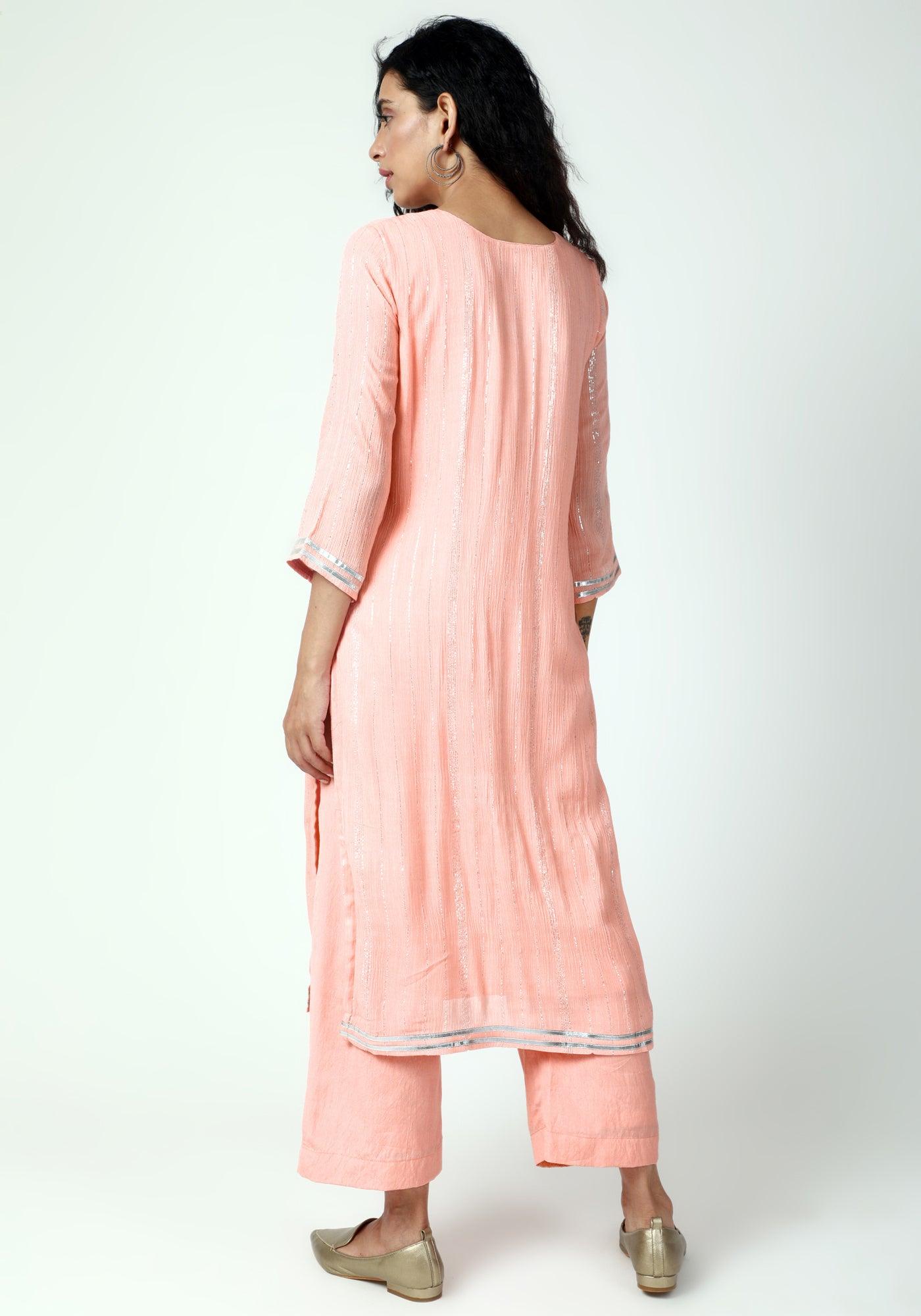 trueBrowns Peach Gota Slit Kurta-Pant-Dupatta | Grocsy