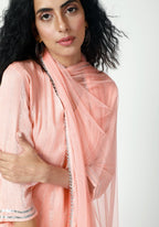trueBrowns Peach Gota Slit Kurta-Pant-Dupatta | Grocsy