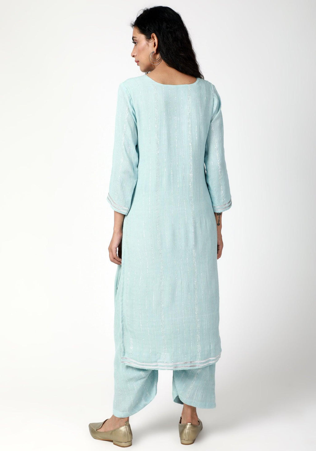 trueBrowns Blue Gota Slit Kurta-Ruffled Pant-Dupatta | Grocsy