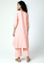 trueBrowns Peach Laced Kurta-Pant-Dupatta | Grocsy