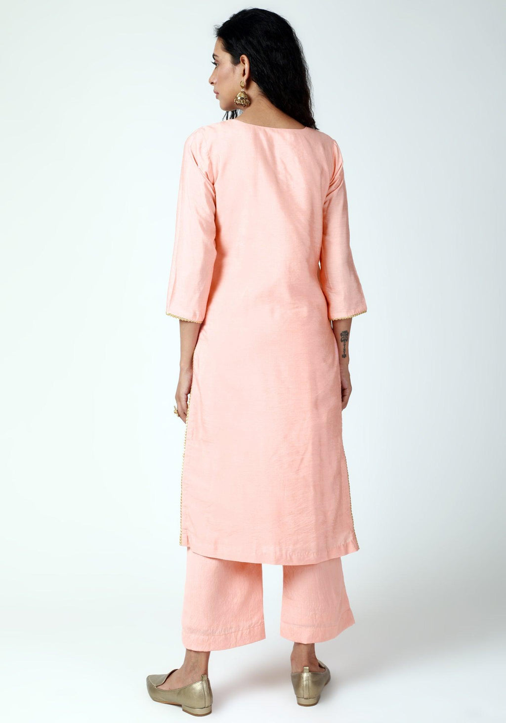 trueBrowns Peach Gota Kurta-Pant-Dupatta | Grocsy