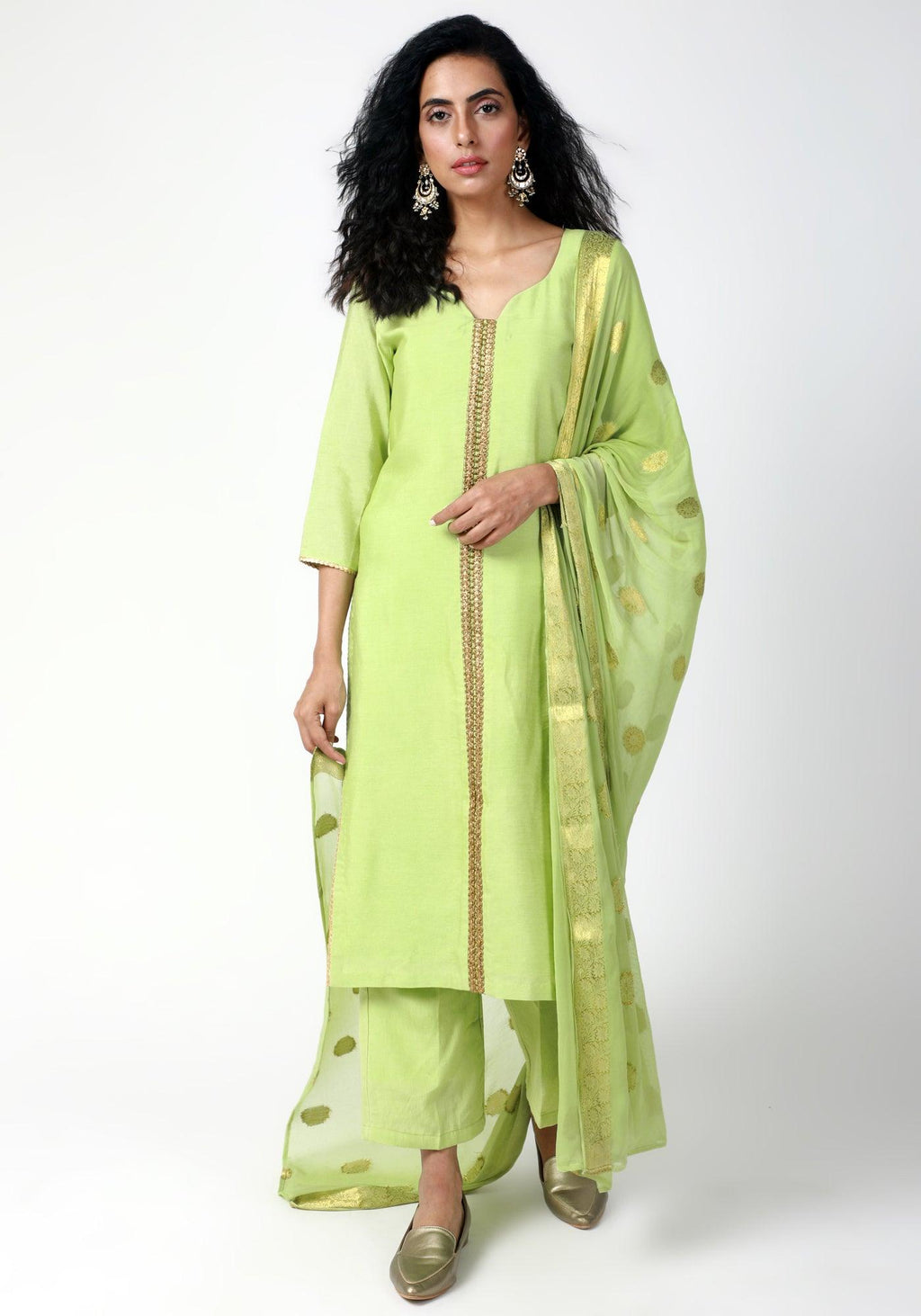trueBrowns Green Gota Kurta-Pant-Dupatta | Grocsy