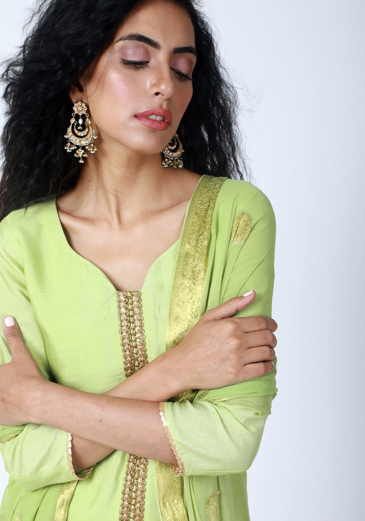 trueBrowns Green Gota Kurta-Pant-Dupatta | Grocsy
