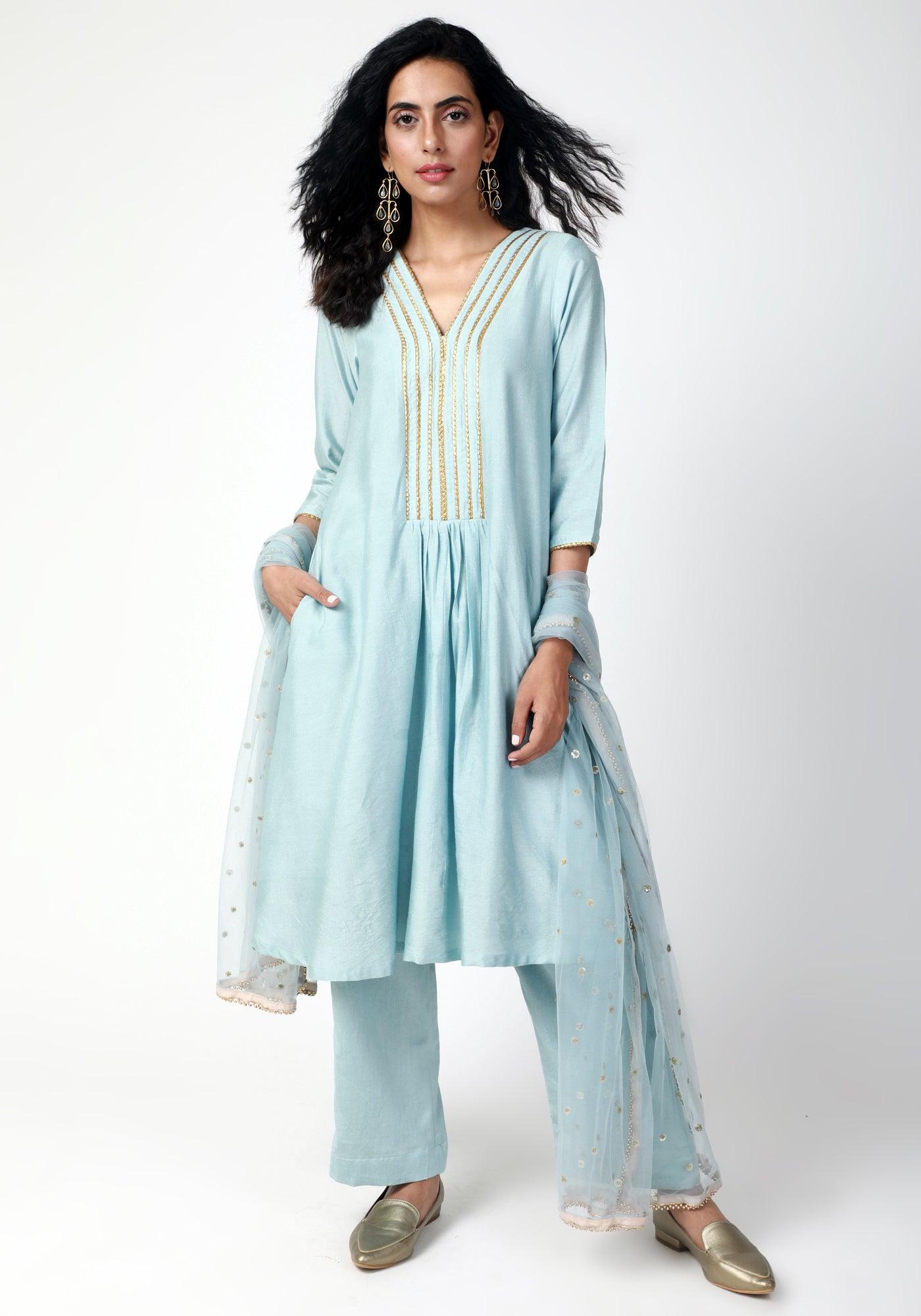 trueBrowns Blue Gota Kurta-Pant-Dupatta | Grocsy