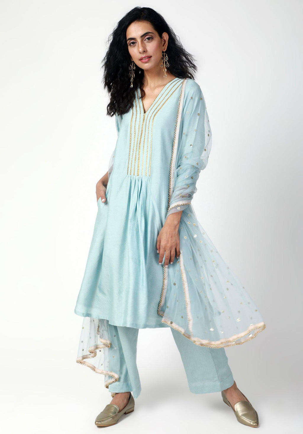 trueBrowns Blue Gota Kurta-Pant-Dupatta | Grocsy