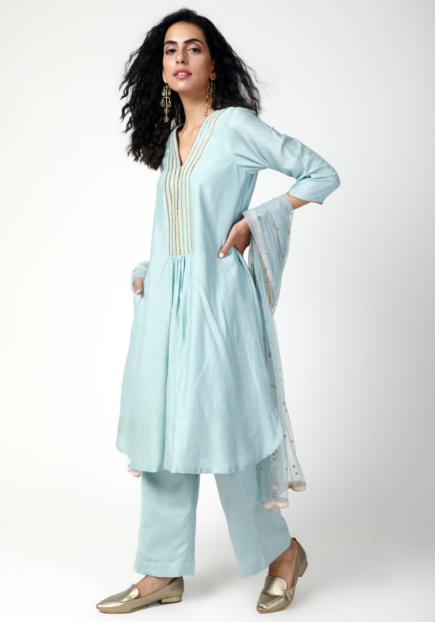 trueBrowns Blue Gota Kurta-Pant-Dupatta | Grocsy