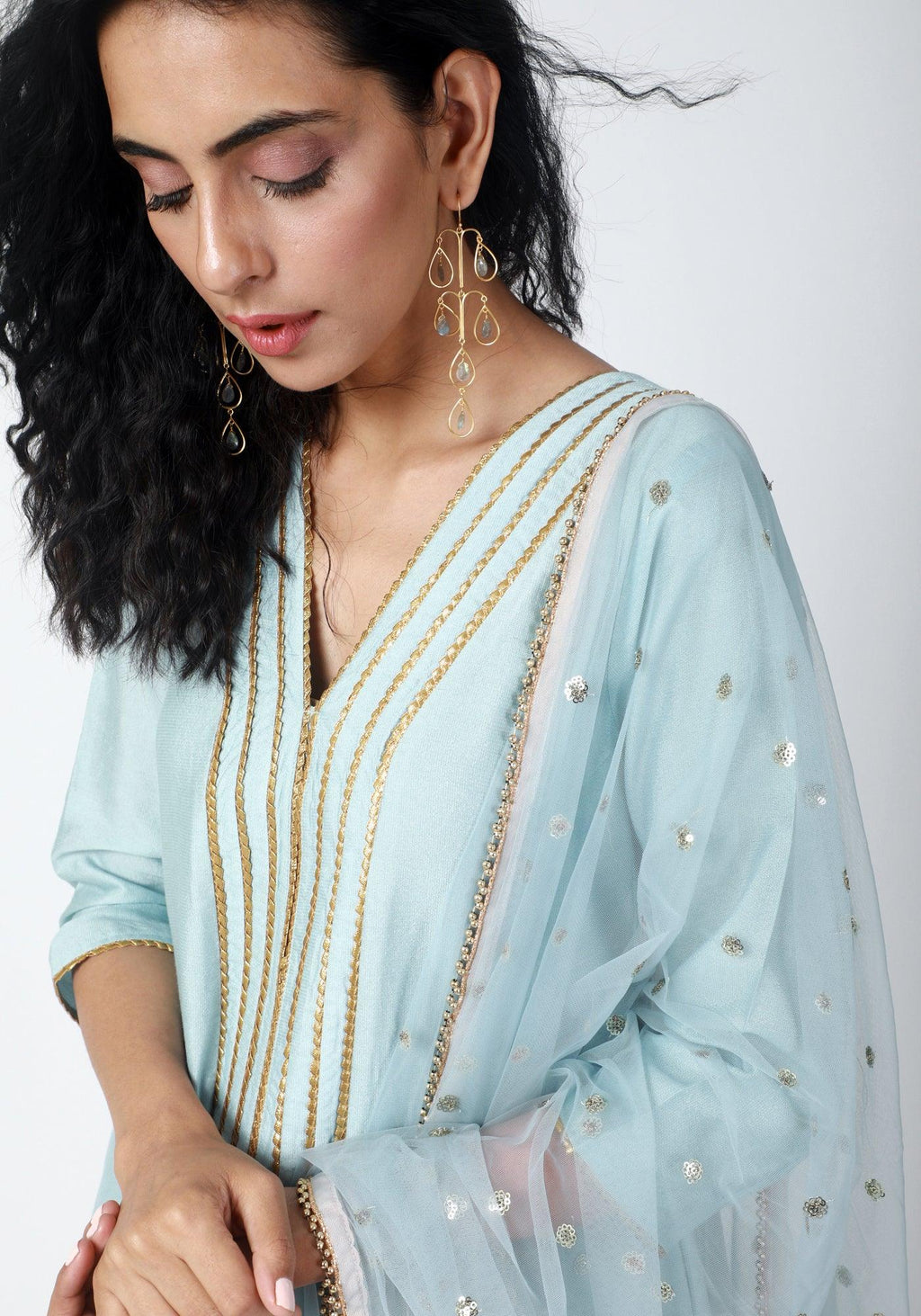 trueBrowns Blue Gota Kurta-Pant-Dupatta | Grocsy