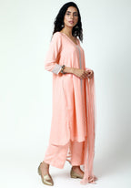 trueBrowns Peach Silver Laced Kurta-Pant-Dupatta | Grocsy