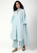 trueBrowns Blue Silver Laced Kurta-Pant-Dupatta | Grocsy