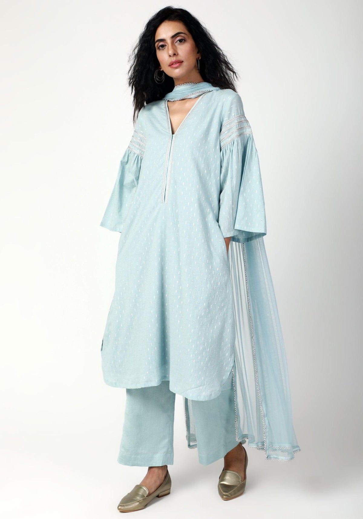 trueBrowns Blue Silver Laced Kurta-Pant-Dupatta | Grocsy