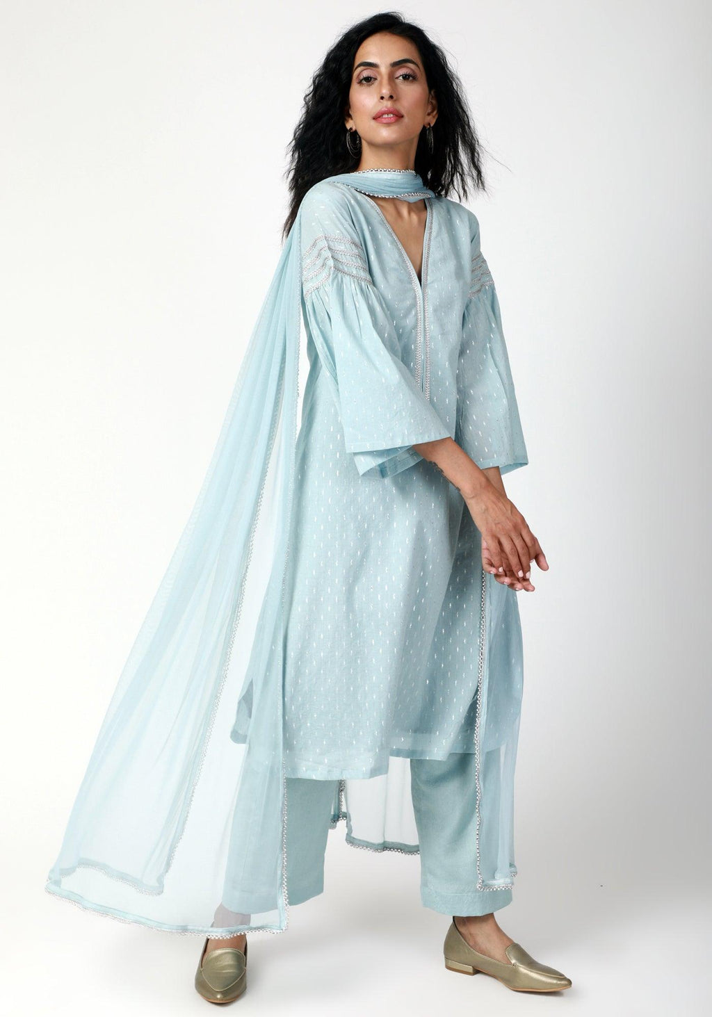 trueBrowns Blue Silver Laced Kurta-Pant-Dupatta | Grocsy