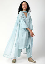 trueBrowns Blue Silver Laced Kurta-Pant-Dupatta | Grocsy