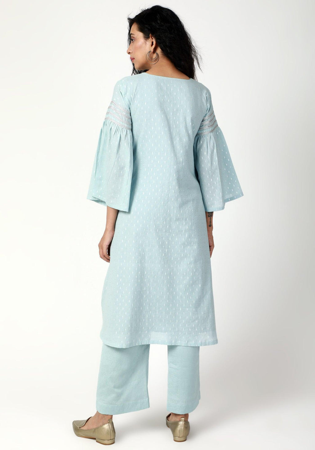 trueBrowns Blue Silver Laced Kurta-Pant-Dupatta | Grocsy