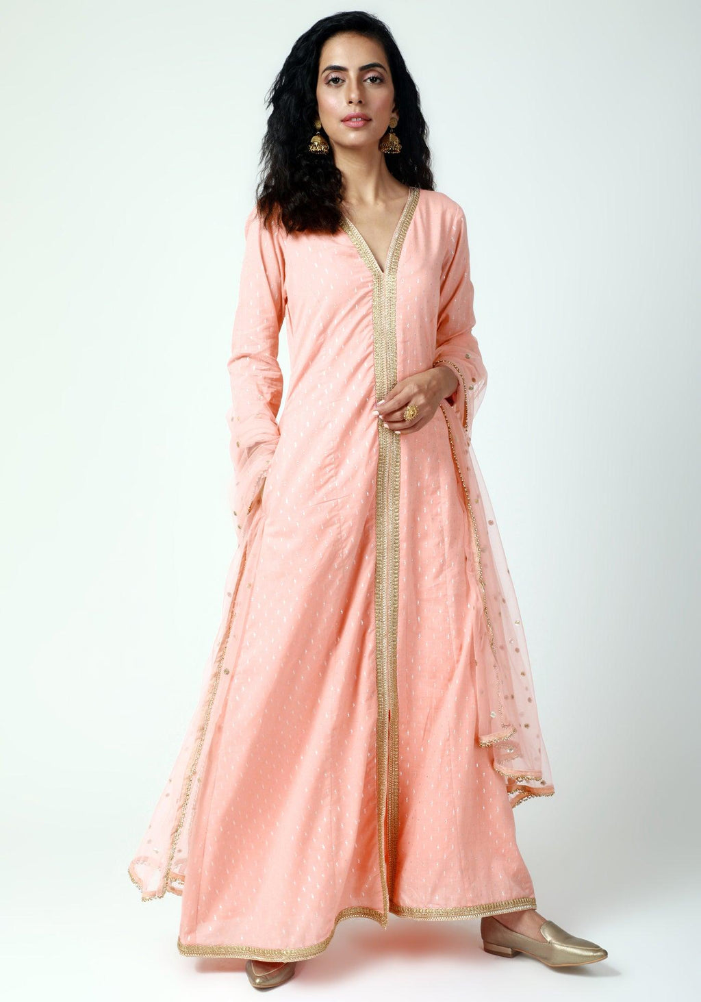 trueBrowns Peach Lace Kurta-Pant-Dupatta | Grocsy
