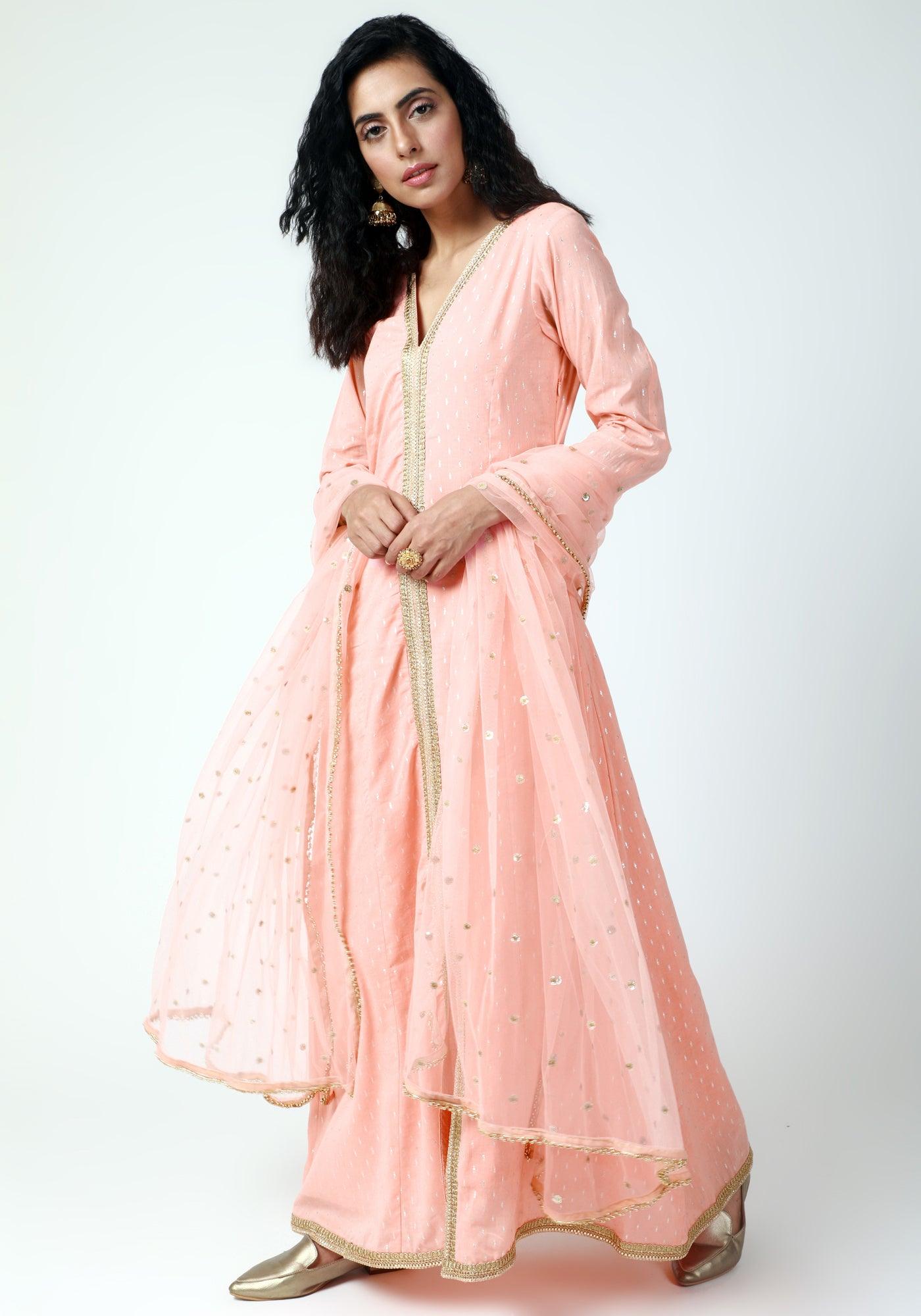 trueBrowns Peach Lace Kurta-Pant-Dupatta | Grocsy