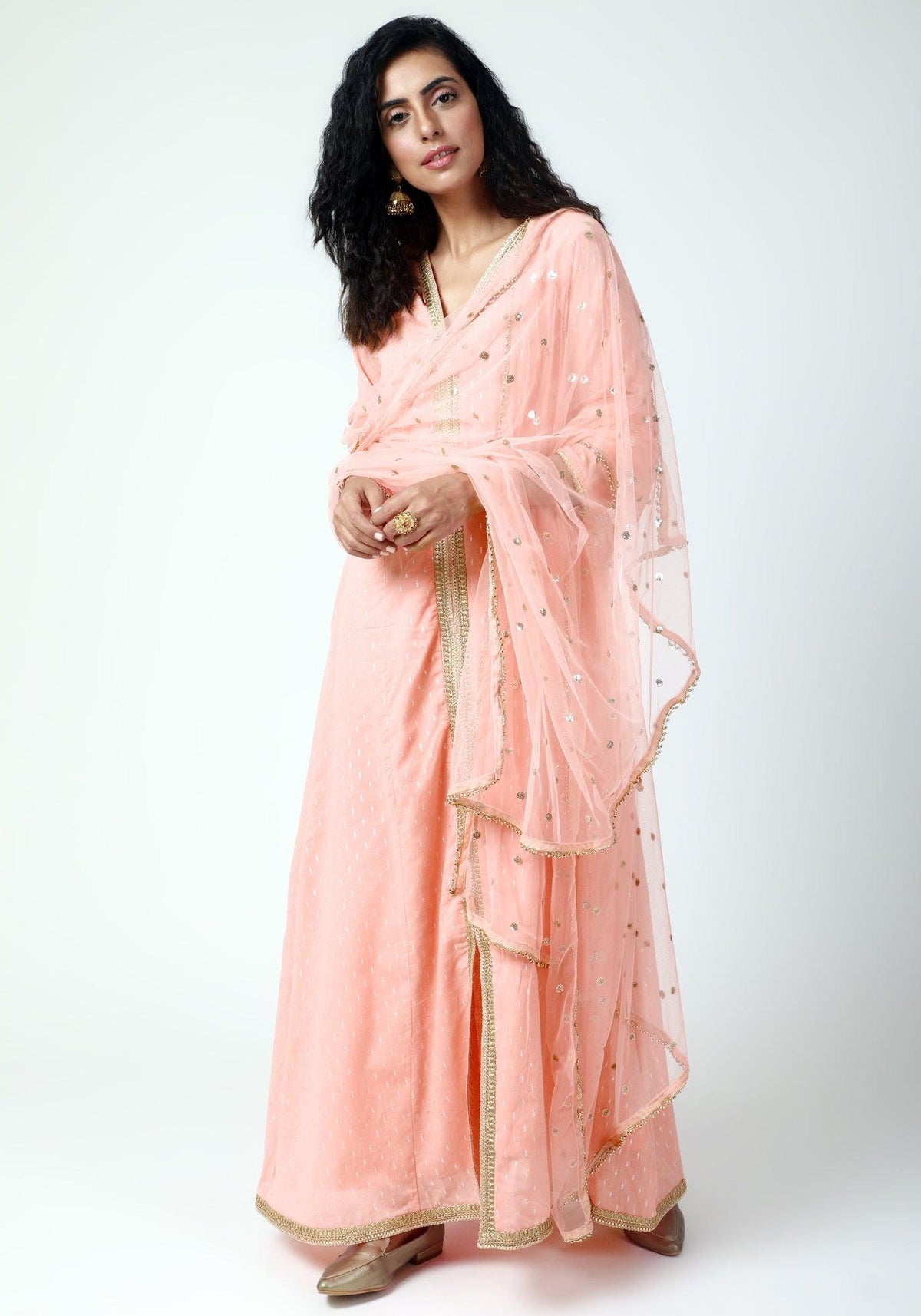 trueBrowns Peach Lace Kurta-Pant-Dupatta | Grocsy