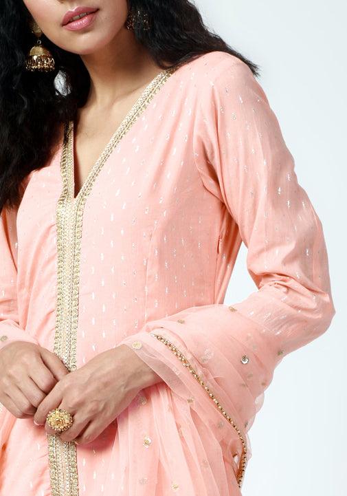 trueBrowns Peach Lace Kurta-Pant-Dupatta | Grocsy