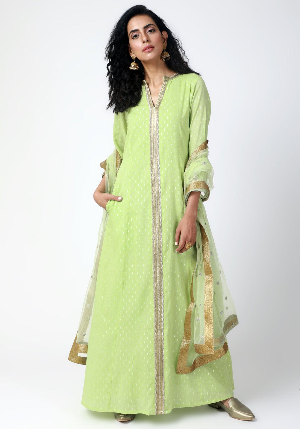trueBrowns Green Lace Kurta-Pant-Dupatta | Grocsy