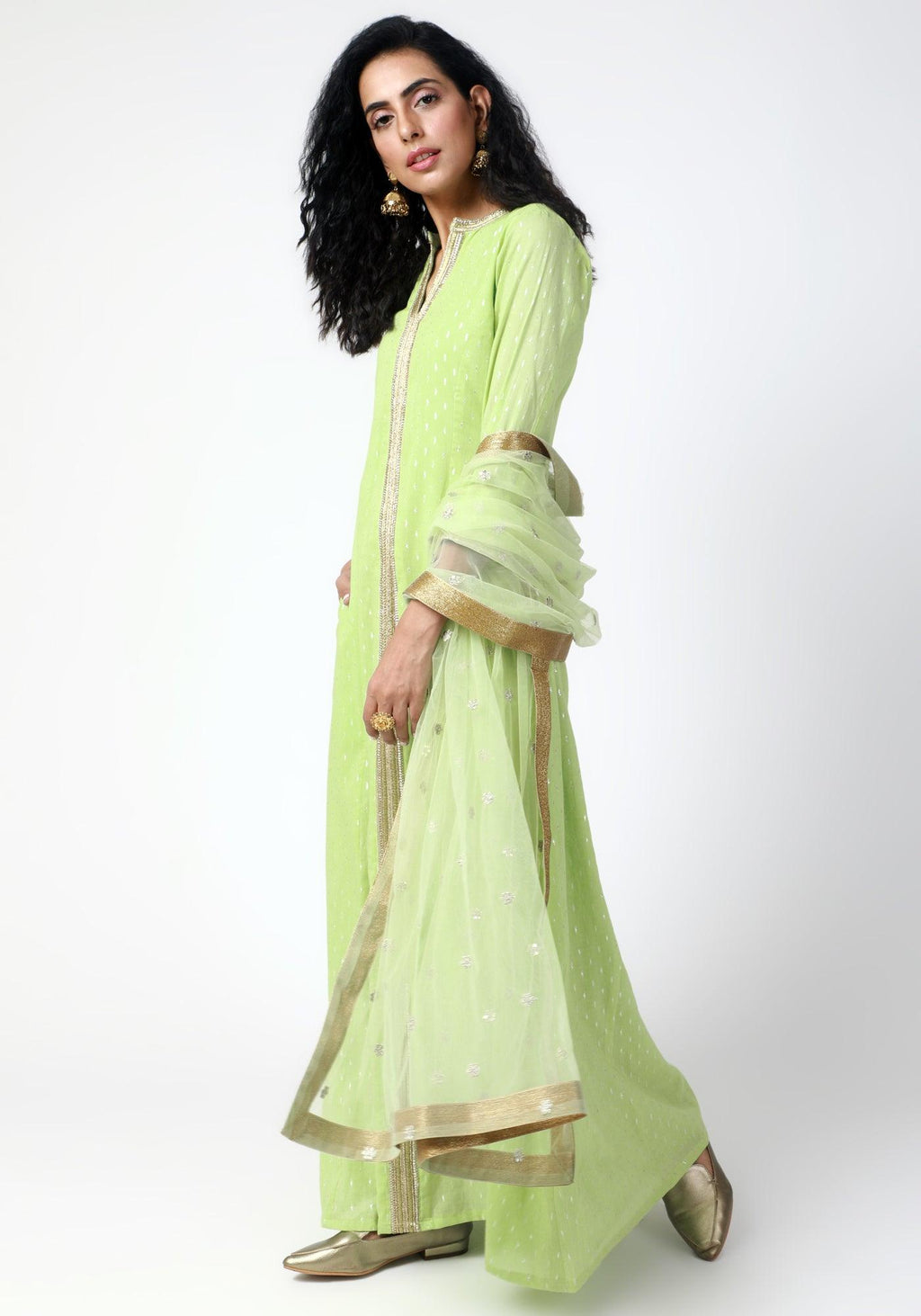 trueBrowns Green Lace Kurta-Pant-Dupatta | Grocsy