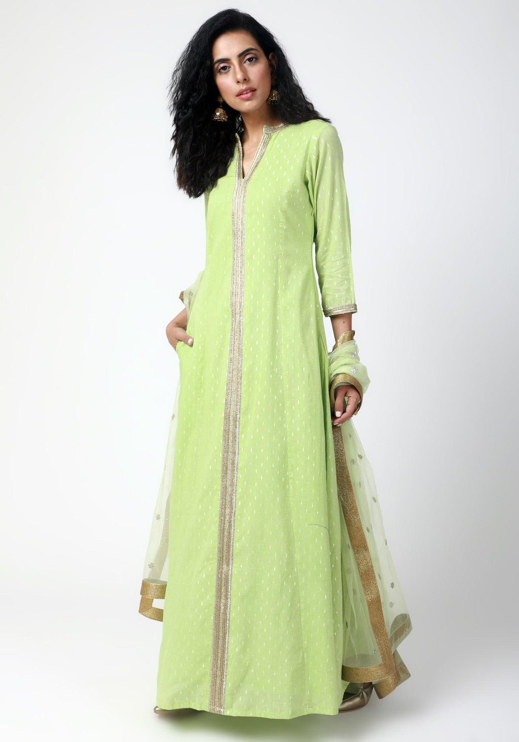 trueBrowns Green Lace Kurta-Pant-Dupatta | Grocsy