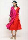 trueBrowns Pink Contrast Overlap Dress | Grocsy