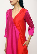 trueBrowns Pink Contrast Overlap Dress | Grocsy