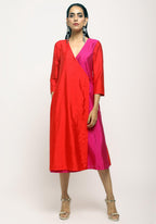 trueBrowns Orange Contrast Overlap Dress | Grocsy