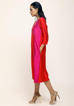 trueBrowns Orange Contrast Overlap Dress | Grocsy