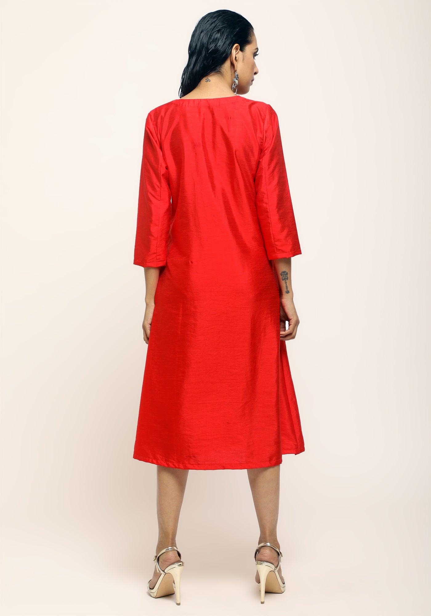 trueBrowns Orange Contrast Overlap Dress | Grocsy