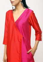 trueBrowns Orange Contrast Overlap Dress | Grocsy