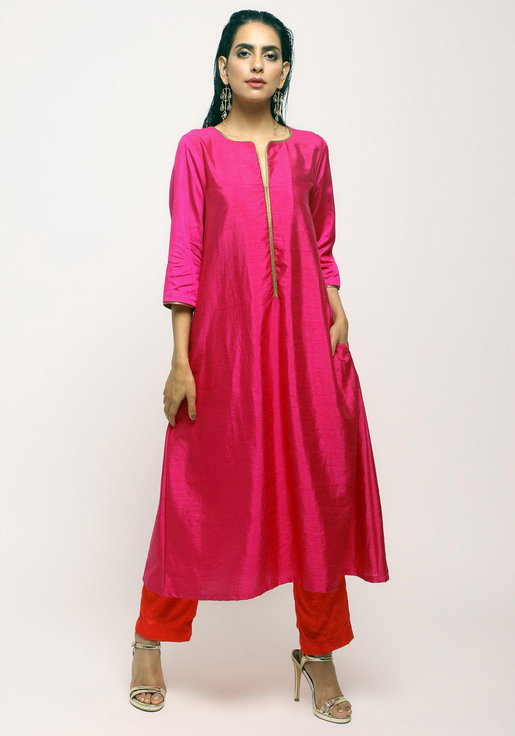 trueBrowns Pink Laced Kurta Set | Grocsy