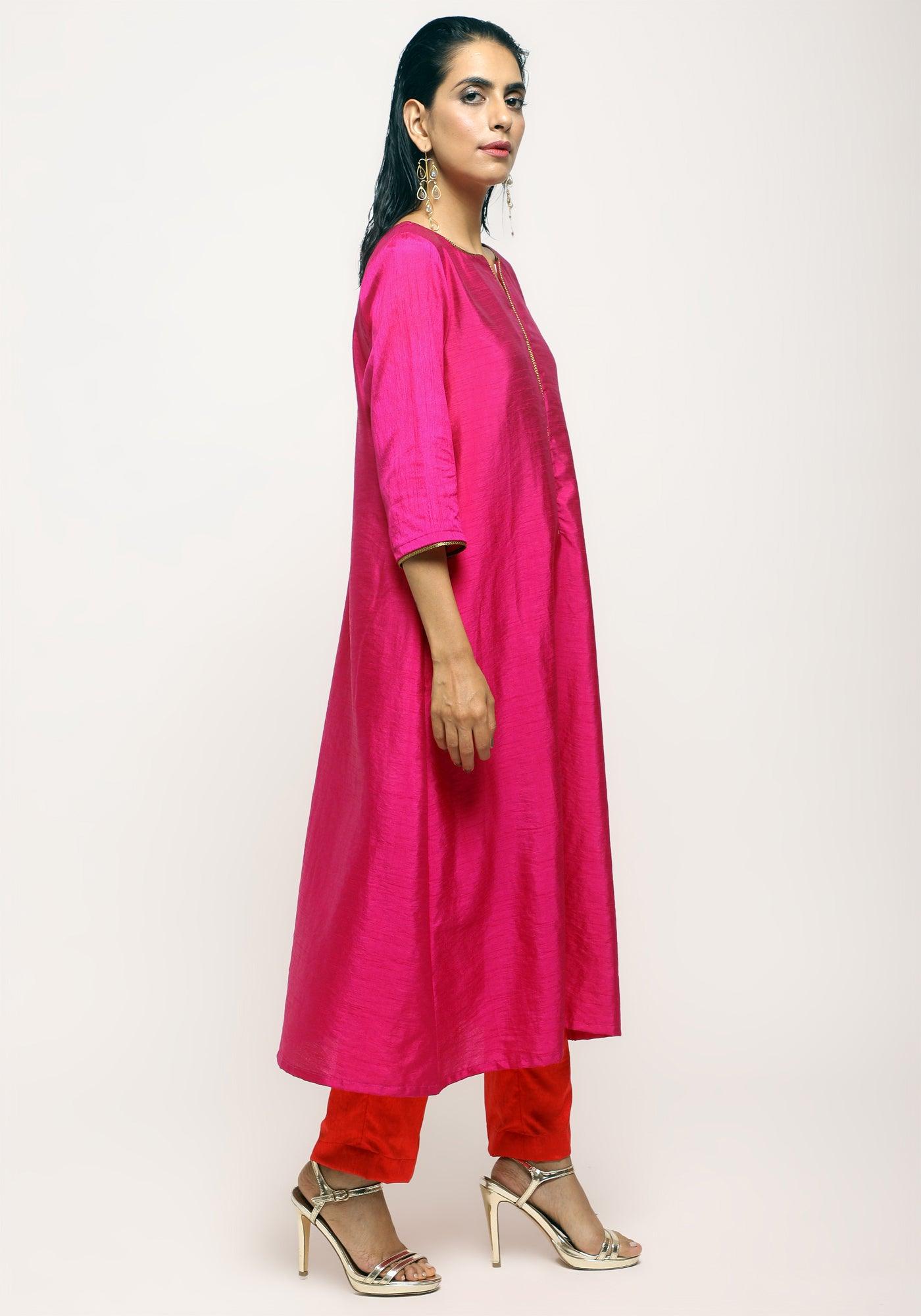 trueBrowns Pink Laced Kurta Set | Grocsy