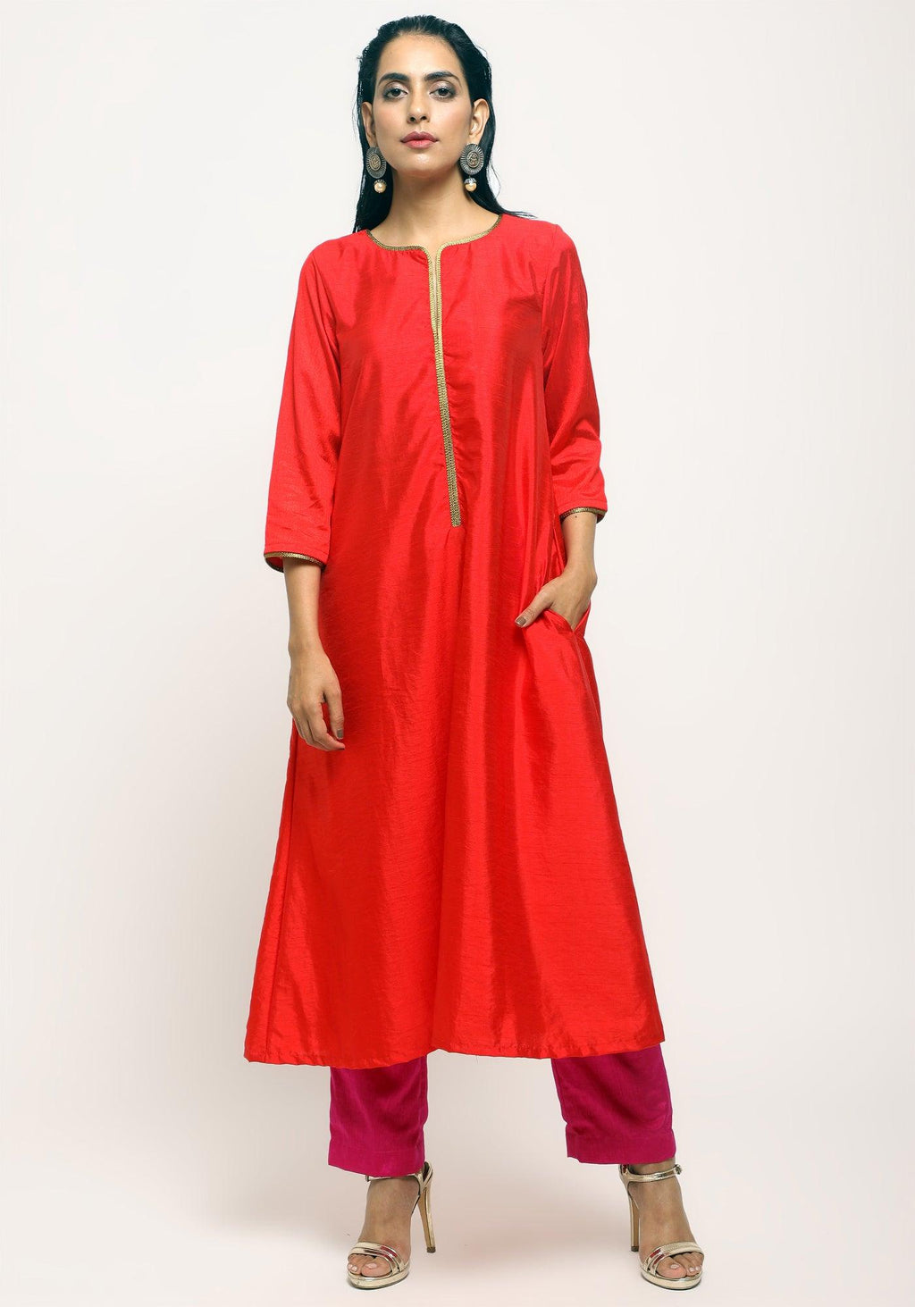 trueBrowns Orange Laced Kurta Set | Grocsy