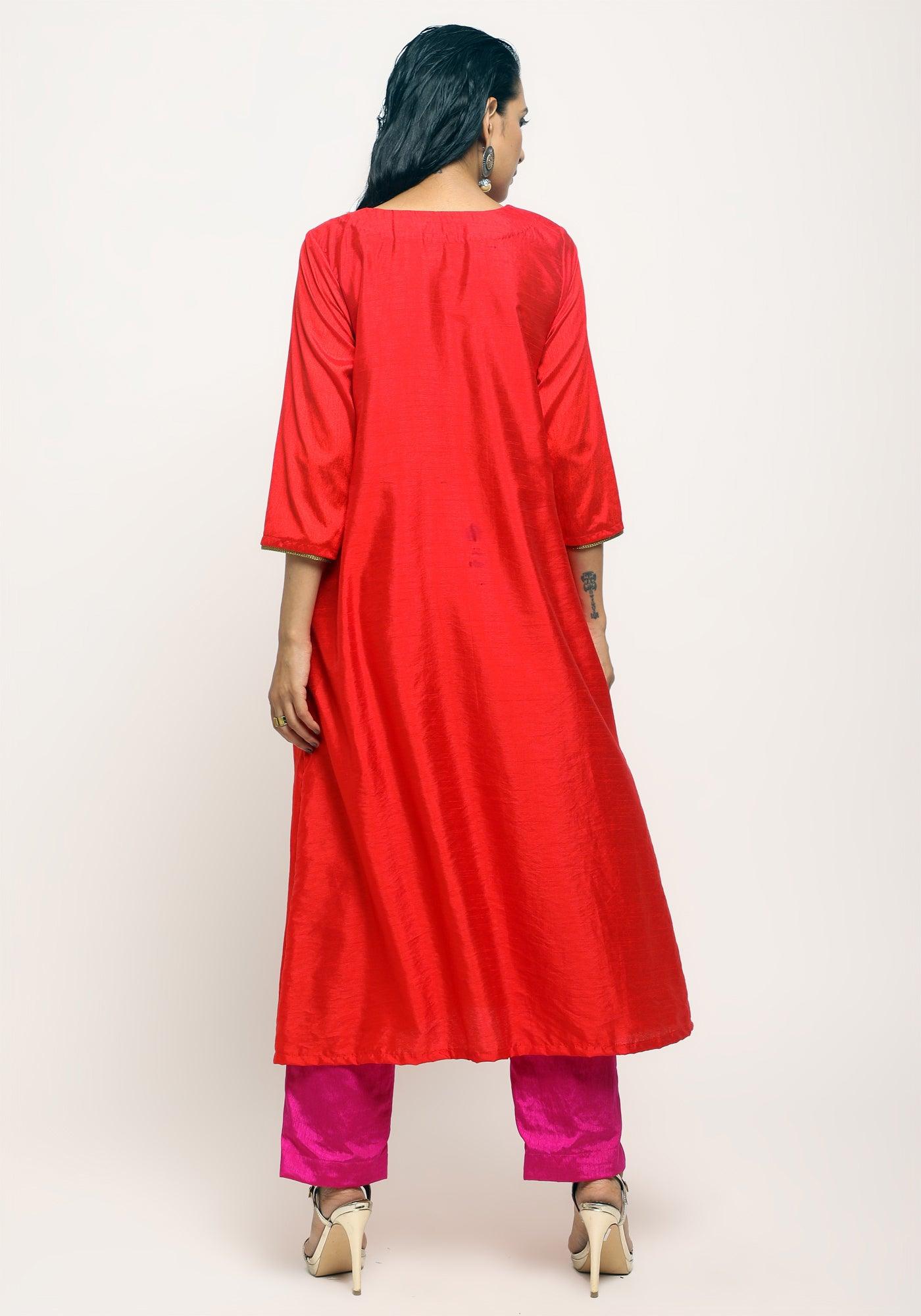 trueBrowns Orange Laced Kurta Set | Grocsy