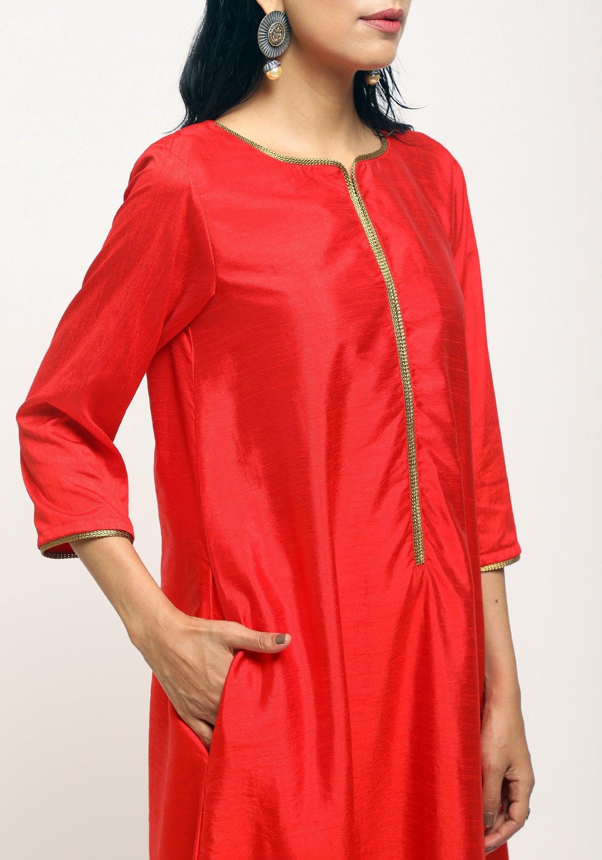 trueBrowns Orange Laced Kurta Set | Grocsy
