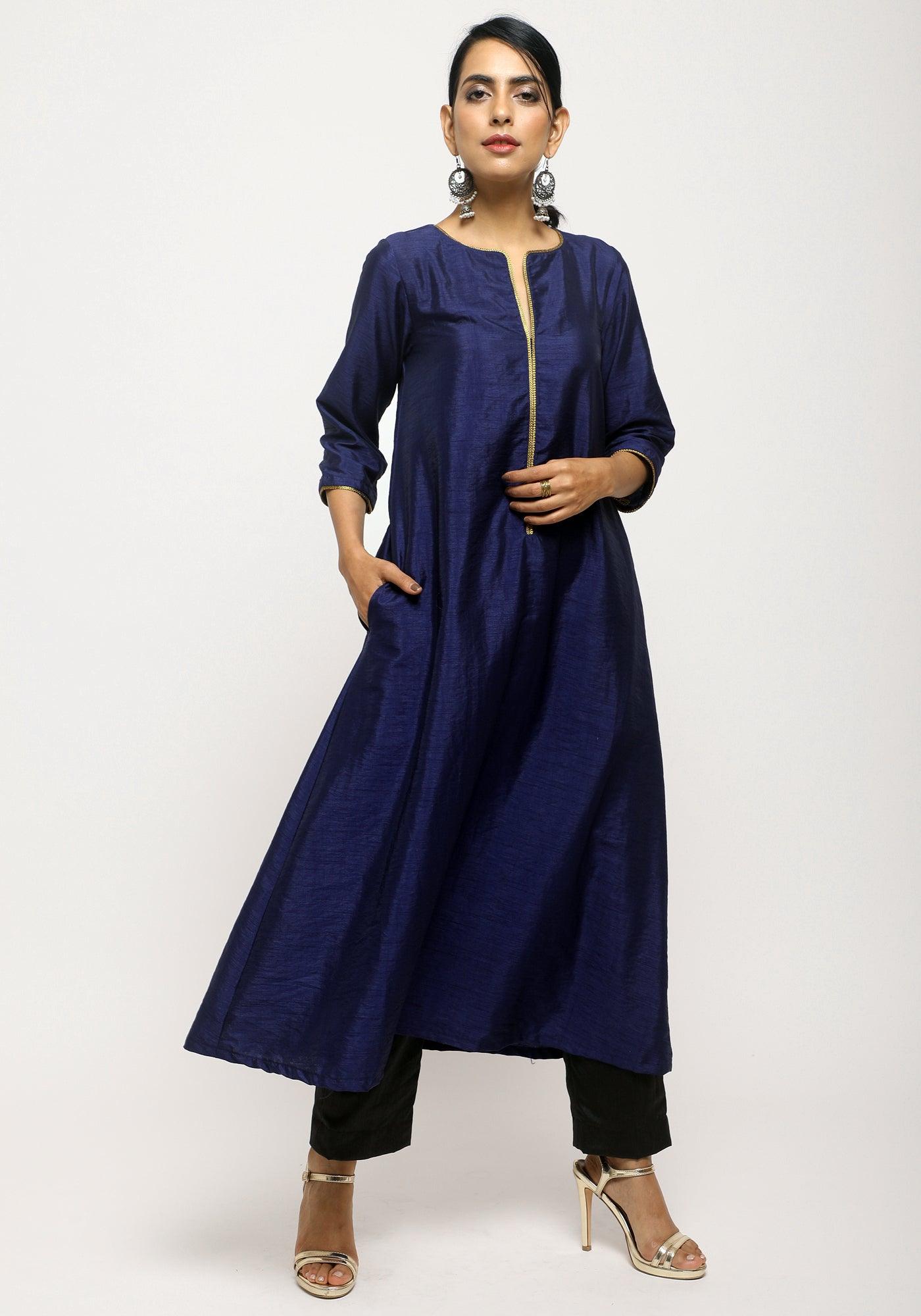trueBrowns Blue Laced Kurta Set | Grocsy