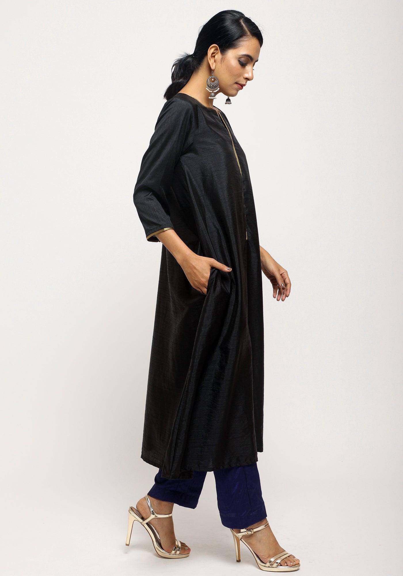 trueBrowns Black Laced Kurta Set | Grocsy