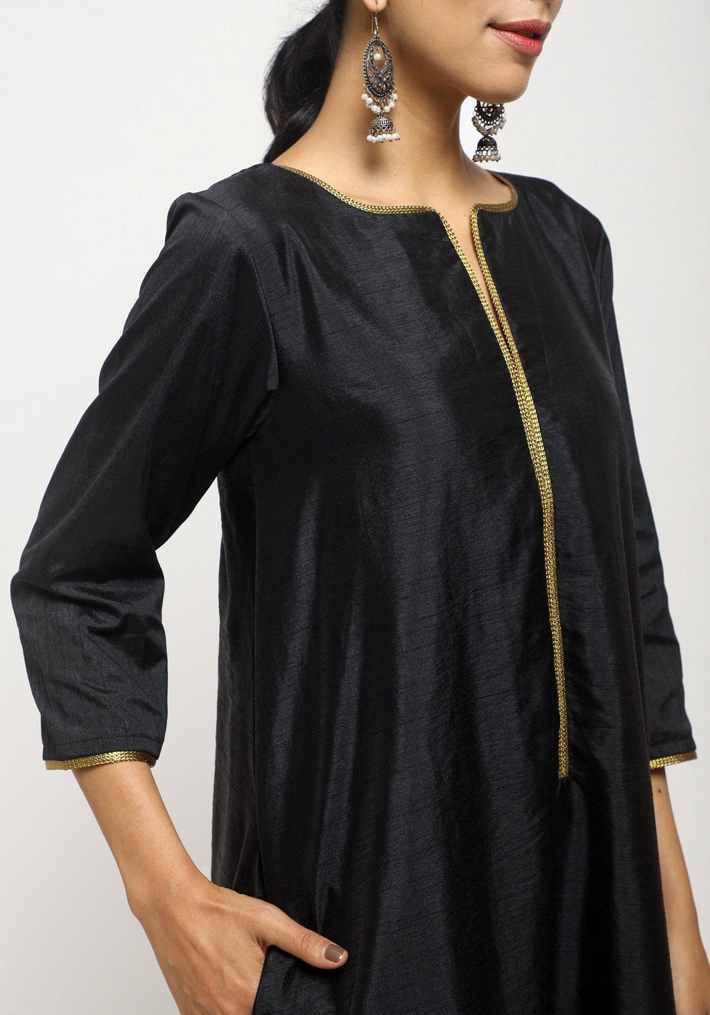 trueBrowns Black Laced Kurta Set | Grocsy