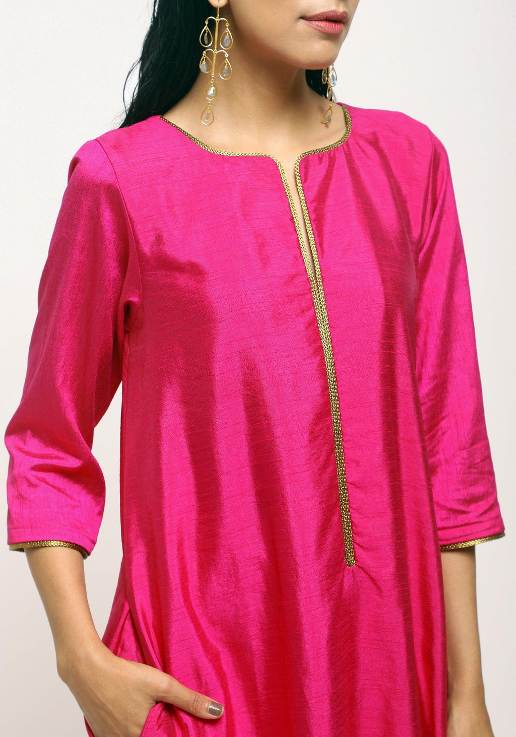 trueBrowns Pink Laced Kurta- Foil Pant | Grocsy