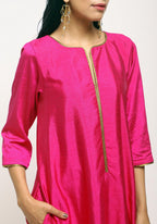trueBrowns Pink Laced Kurta- Foil Pant | Grocsy