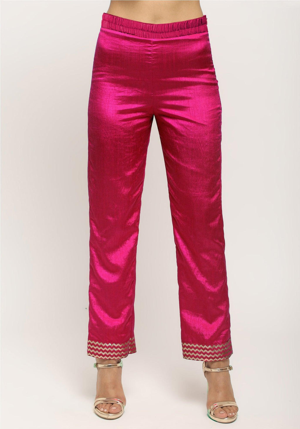 trueBrowns Pink Laced Kurta- Foil Pant | Grocsy