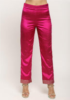 trueBrowns Pink Laced Kurta- Foil Pant | Grocsy