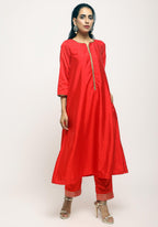 trueBrowns Orange Laced Kurta- Foil Pant | Grocsy